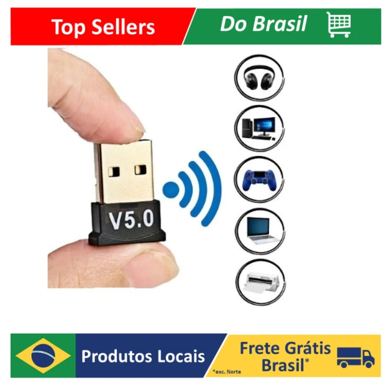 Adaptador E Receptor USB Bluetooth 5.0 Plug and play auto instalado