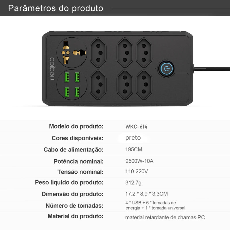 Extension Outlet, Line Filter, Power Extension, USB Socket, Plug, Water Plug, Brazil Line Filter, 100-220V,10A