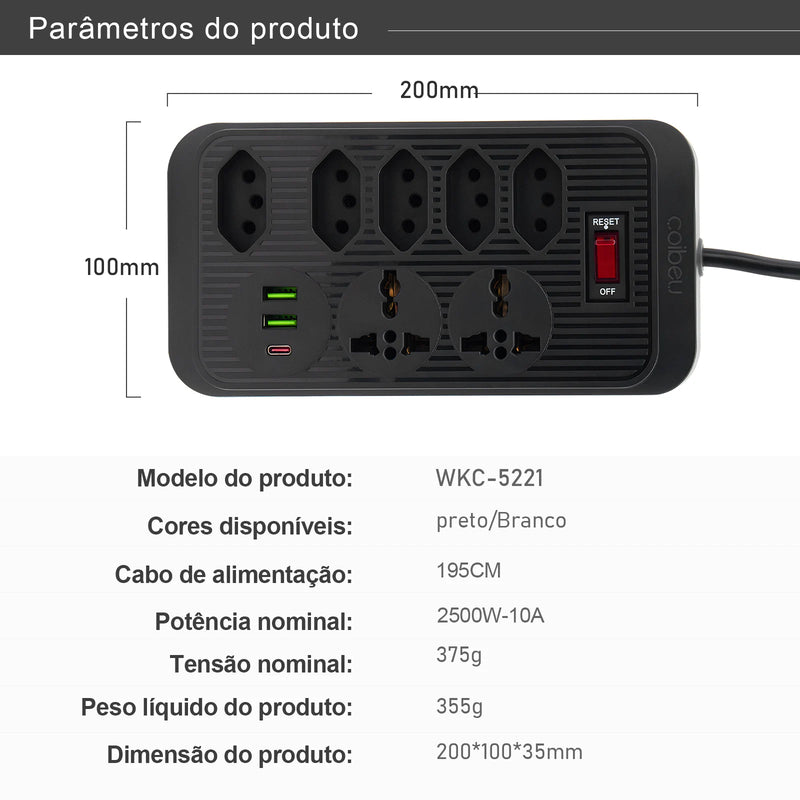 Extension Outlet, Line Filter, Power Extension, USB Socket, Plug, Water Plug, Brazil Line Filter, 100-220V,10A