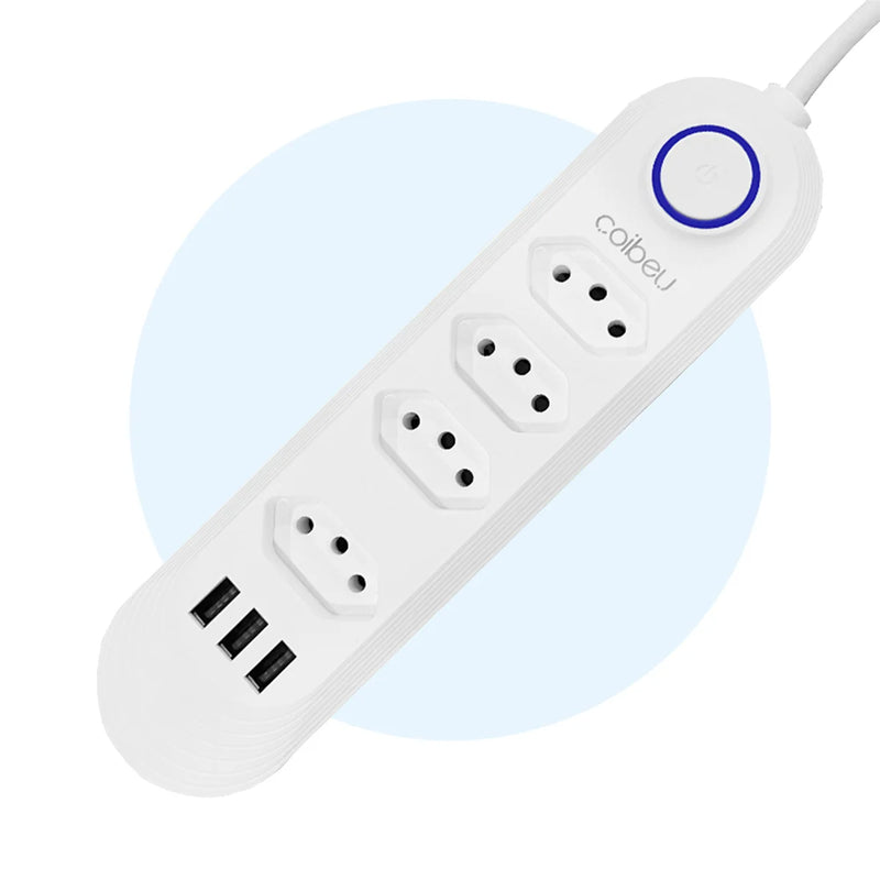 Tomada tipo RÉGUA Torre com 4 entradas de 10A + 3 entradas USB para carregar eletrônicos