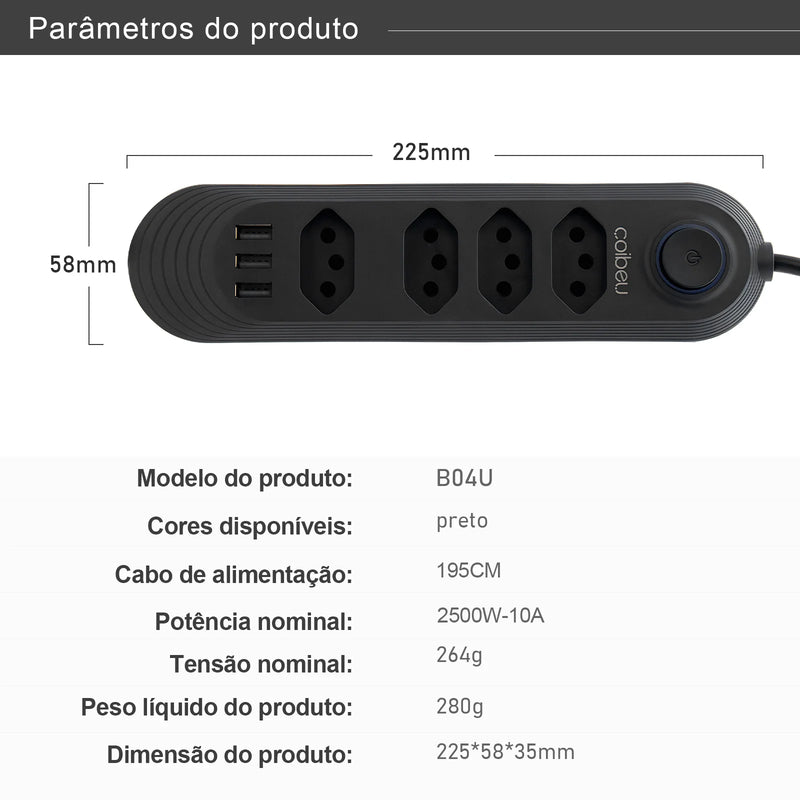 Extension Outlet, Line Filter, Power Extension, USB Socket, Plug, Water Plug, Brazil Line Filter, 100-220V,10A